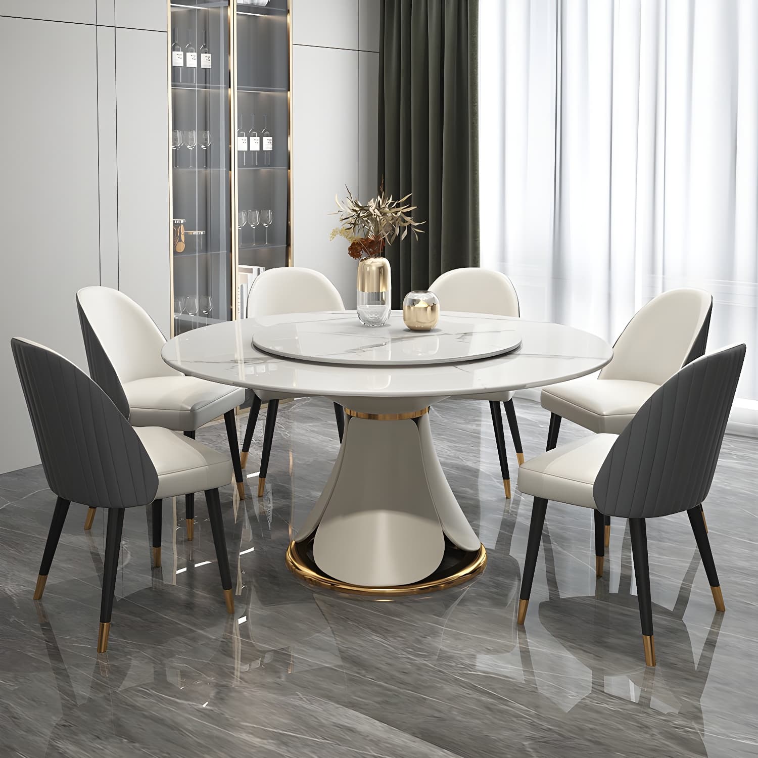 Modern Style 1/4/5/7/9 Pieces Dining Sintered Stone Dining Table Set with Metal Legs thumbnail 3