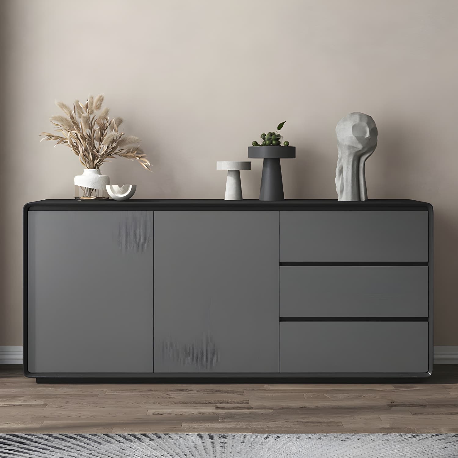 Wood Buffet Table Contemporary Style Side Board with Cabinets and Drawers thumbnail 22