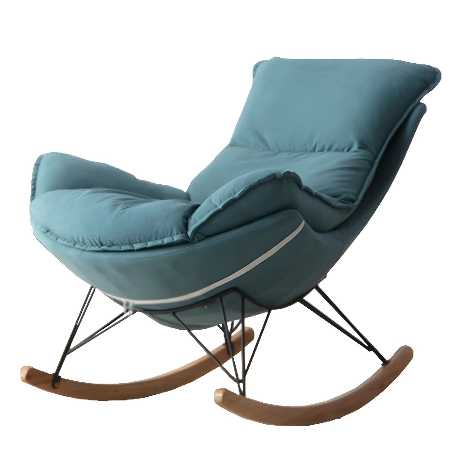 Modern Upholstered Rocking Chair with Ottoman Set - Natural Wood Legs thumbnail 19