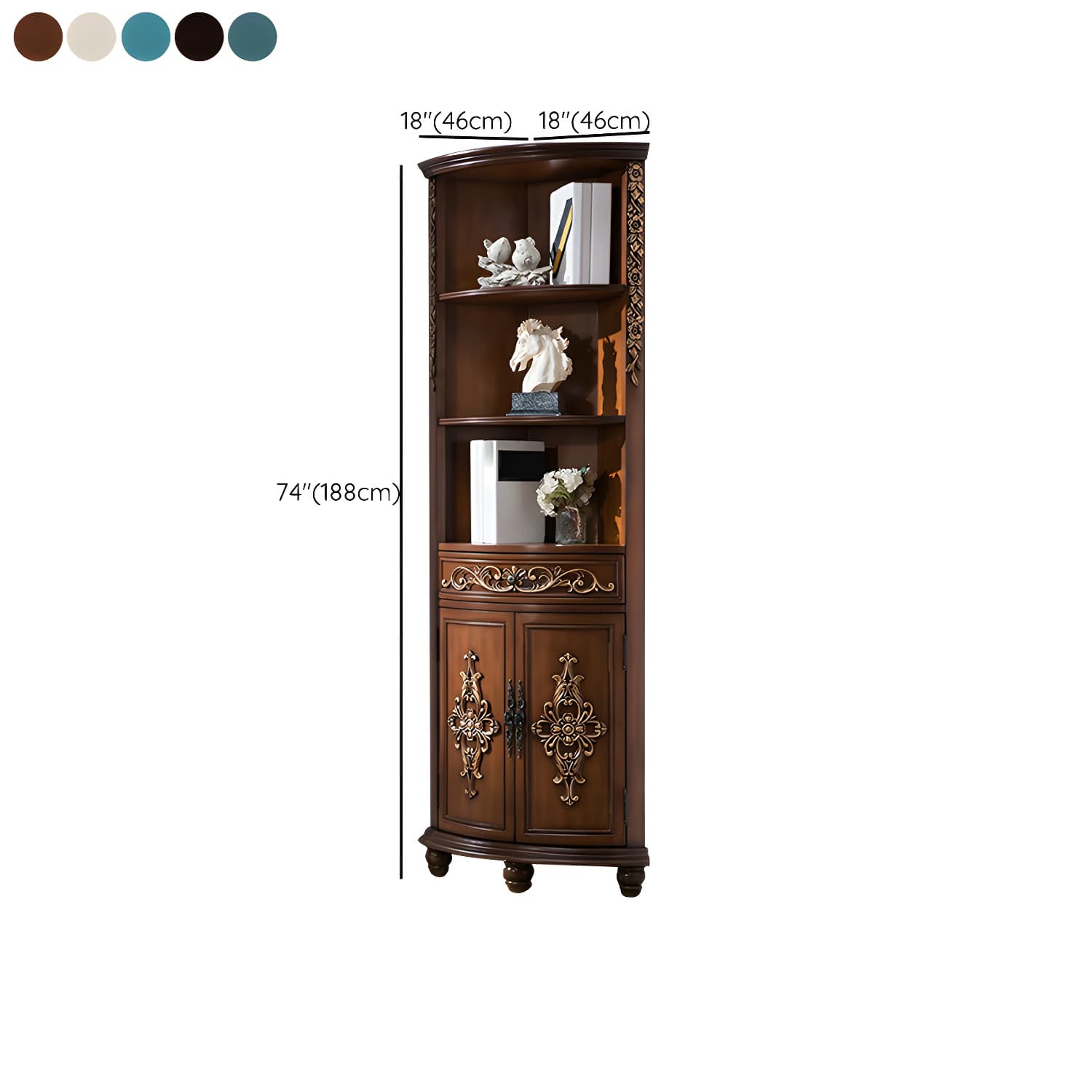 Traditional Bar Pulls Solid Wood Corner Accent Cabinet with Doors thumbnail 16