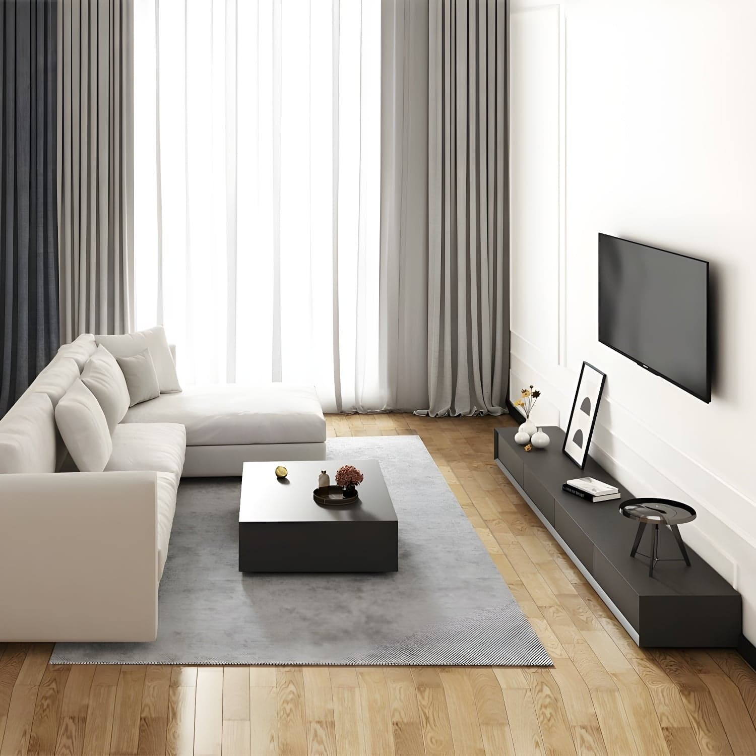 Modern Minimalist Black Finish TV Stand Console with Storage Drawers thumbnail 2