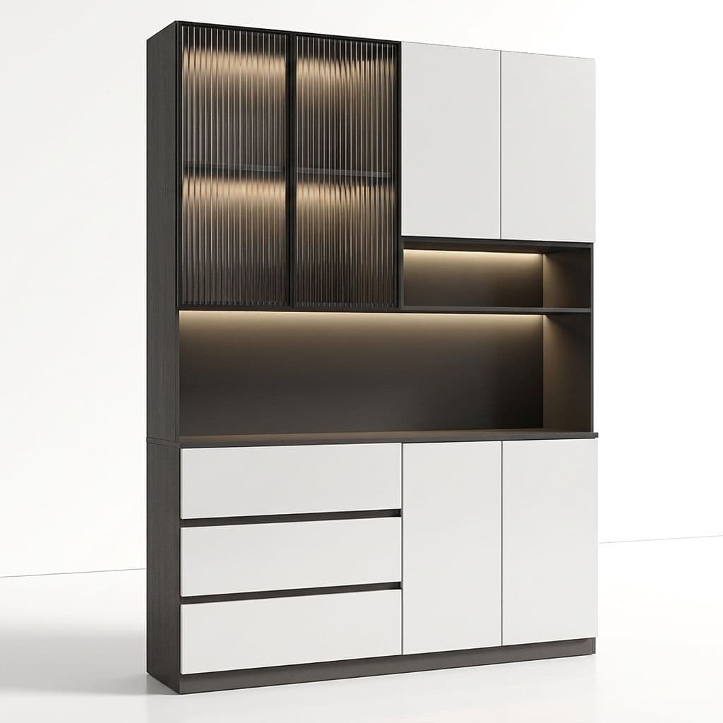 Trendy Sideboard with 3 Drawers, Cupboard, Wide/Standard/Narrow Sizes, 2/1 Shelves, Cabinets, and Glass-panel Door thumbnail 14