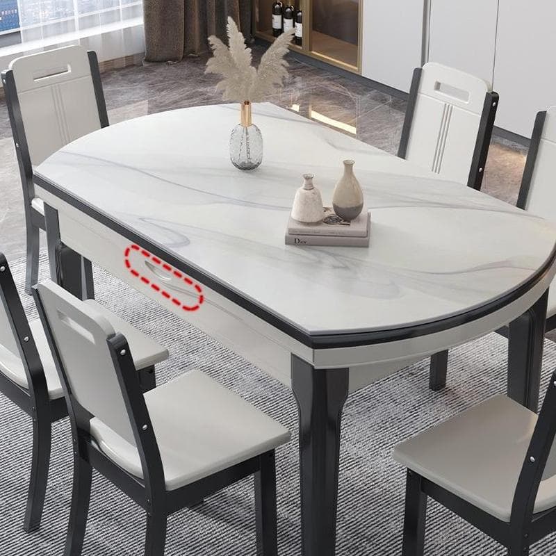 Stone Top Extendable Dining Set with Wood Legs Chairs for Home thumbnail 8