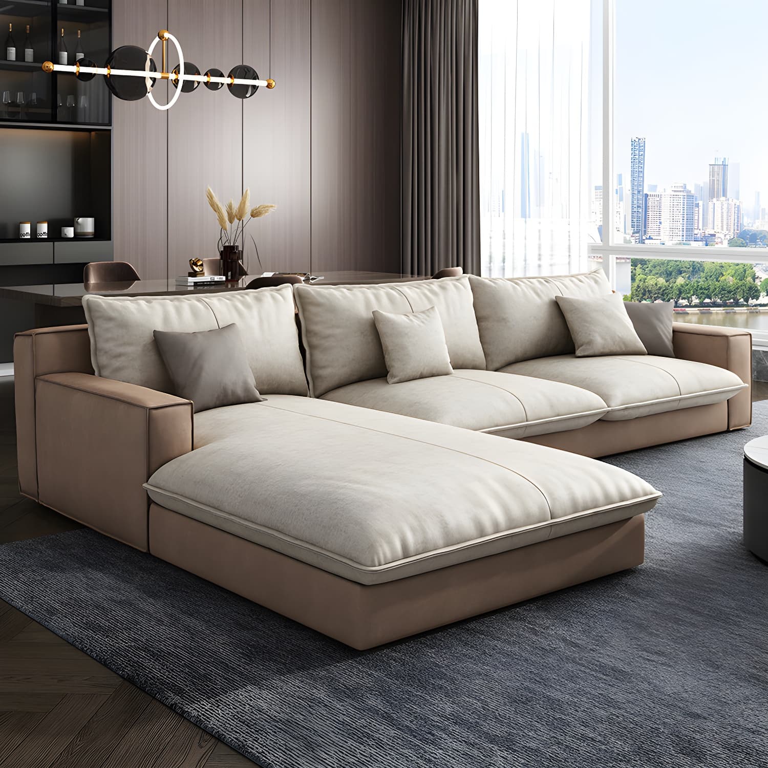 Assembled Living Room Square Arm Modular Contemporary Sofa & Chaise thumbnail 4