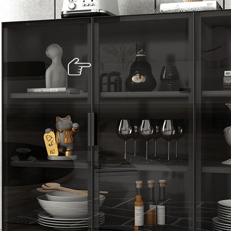 Coal Art Deco Sideboard with Locker, Standard/Narrow Size, Three Internal Shelves, and Glass Doors thumbnail 6