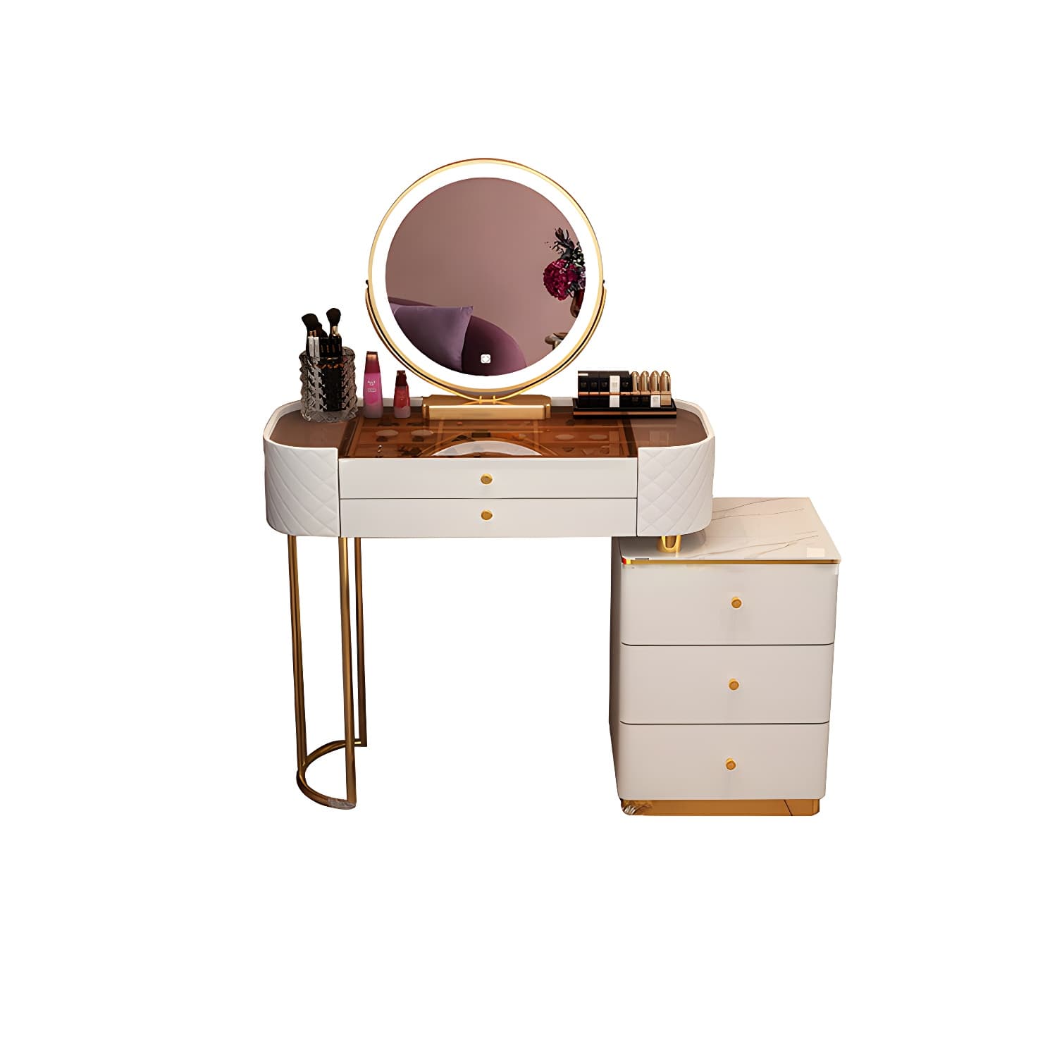 Lighted Mirror & Jewelry Makeup Vanity Metal Dressing Table Stool Set thumbnail 17