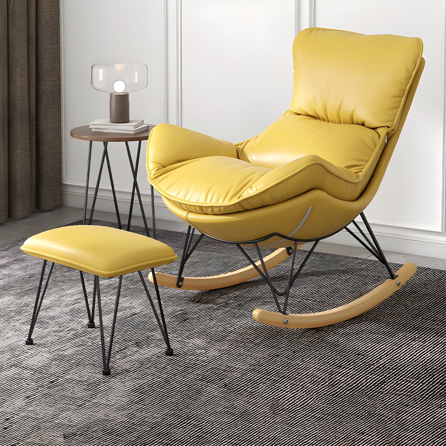 Solid Wood Rocking Chair Contemporary Rocker Chair with Padded Seat thumbnail 9