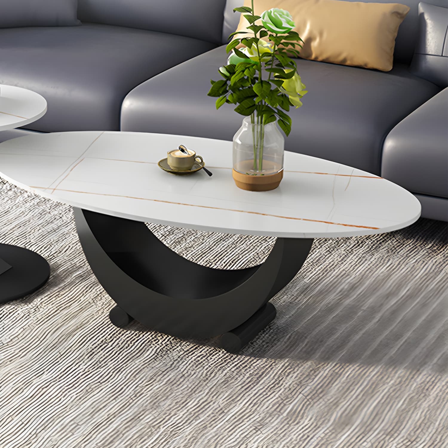 2 Piece Nesting Tables Oval Minimalist Modern Coffee Table Set thumbnail 7