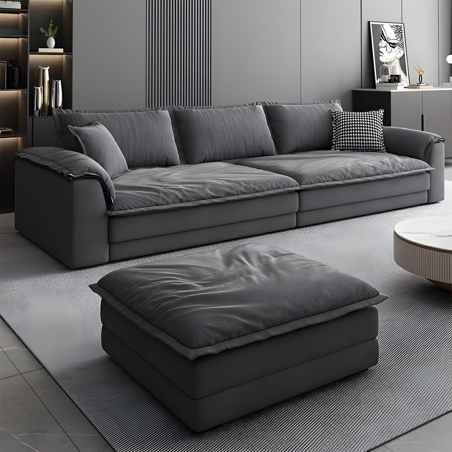 Modern Gray Abrasive Cloth Upholstered Stationary Sectional Sofa with Wood Frame thumbnail 2