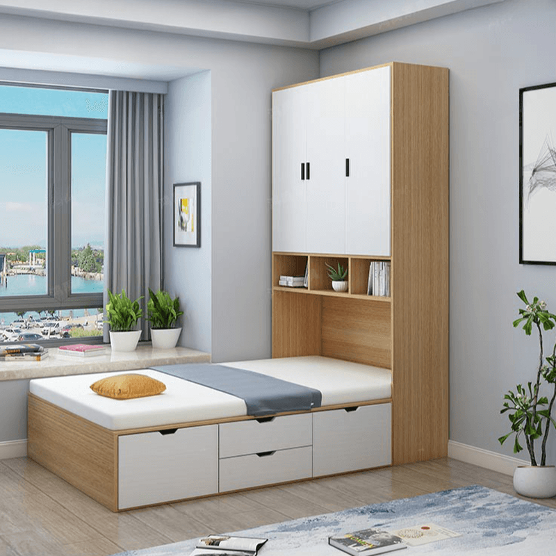 Natural Color Solid Color Storage Included with 4 Storage Boxes and Wardrobe for Bedroom thumbnail 2