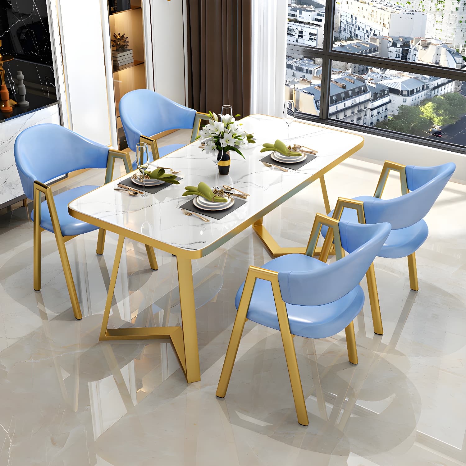 Nordic Traditional Height Sintered Stone Dining Table Rectangle Dining Room Set For Home thumbnail 10