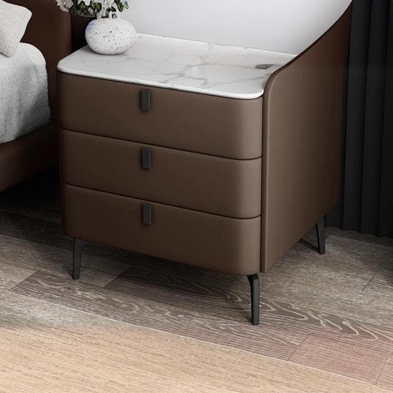 Modern Wooden 3-Drawer Nightstand Stone Countertop with Legs Partial Assembly Required thumbnail 3