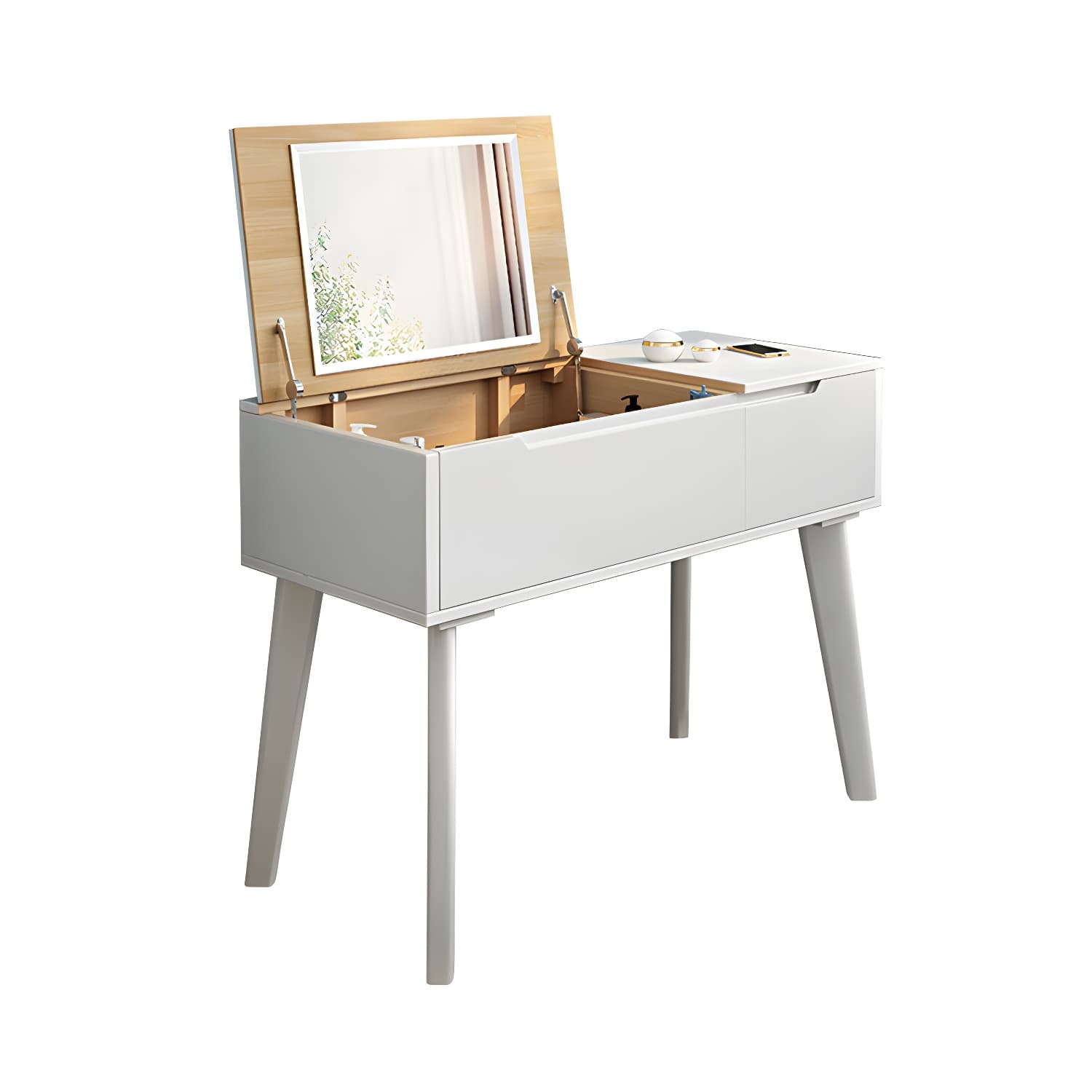 Scandinavian 29.52" Height Solid Wood Table Makeup Vanity with Mirror thumbnail 15
