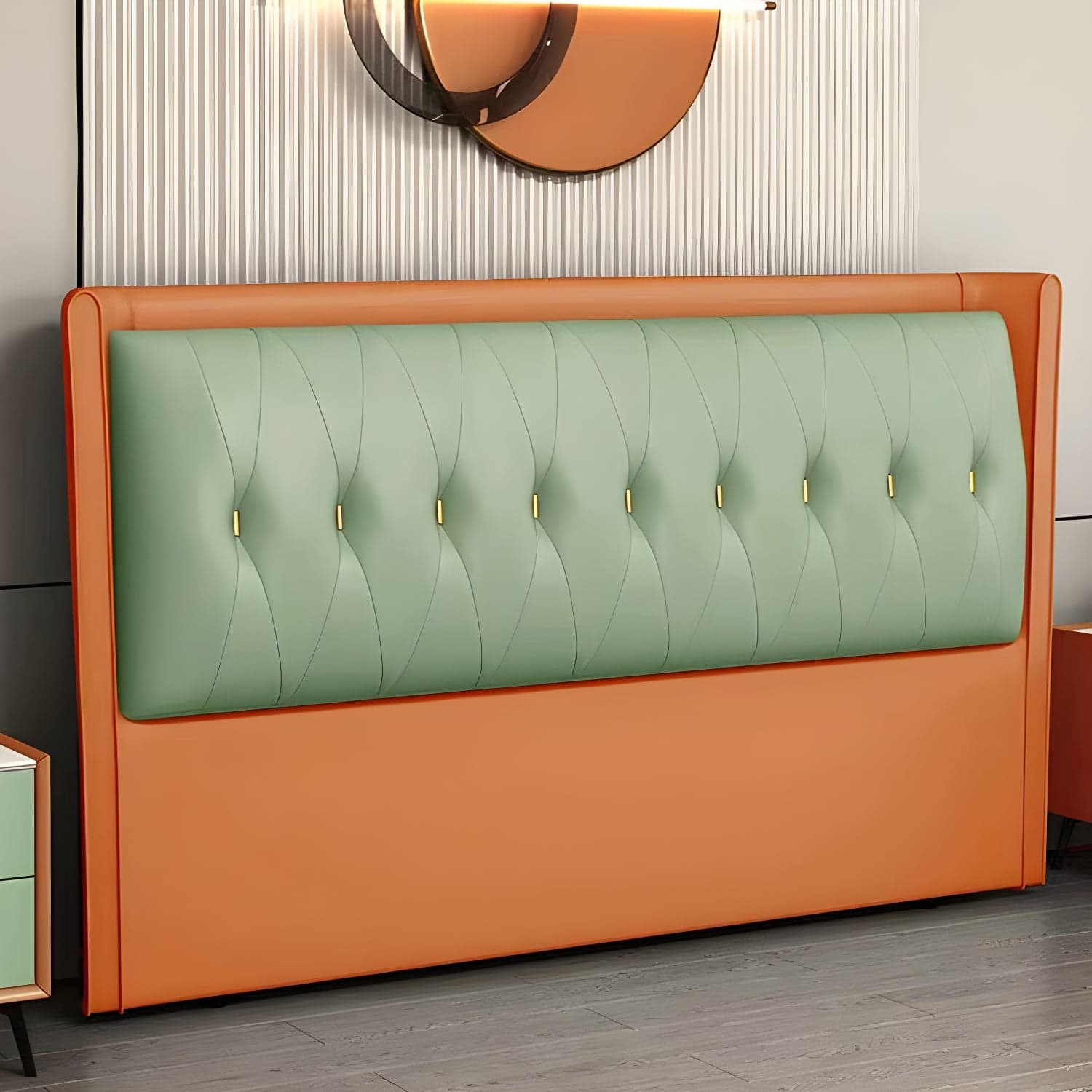 Contemporary Headboard Bed with Tufted Leather Upholstery in Rectangular thumbnail 7