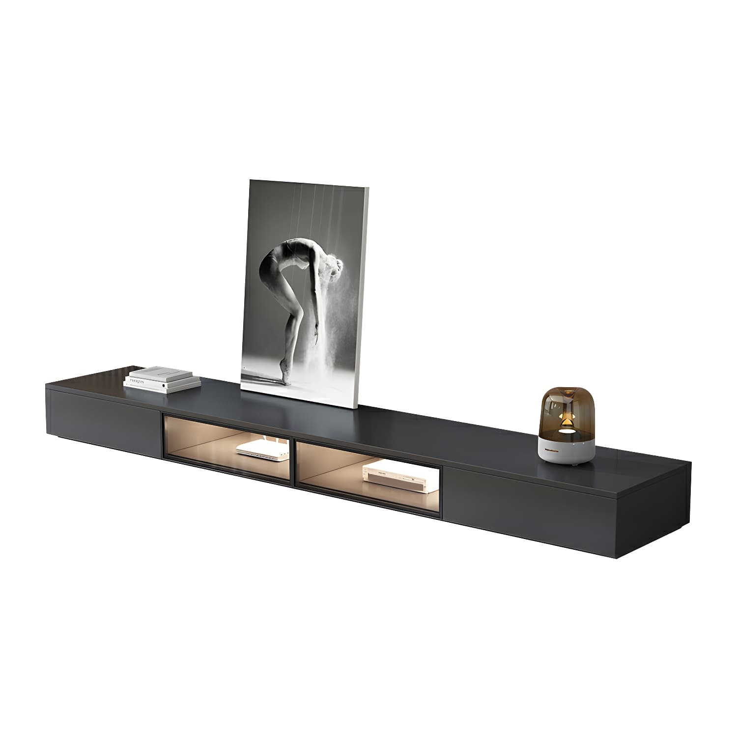 Black Modern TV Stand with Low Height and Drawers for Organized Cable Management & No Open Storage thumbnail 10