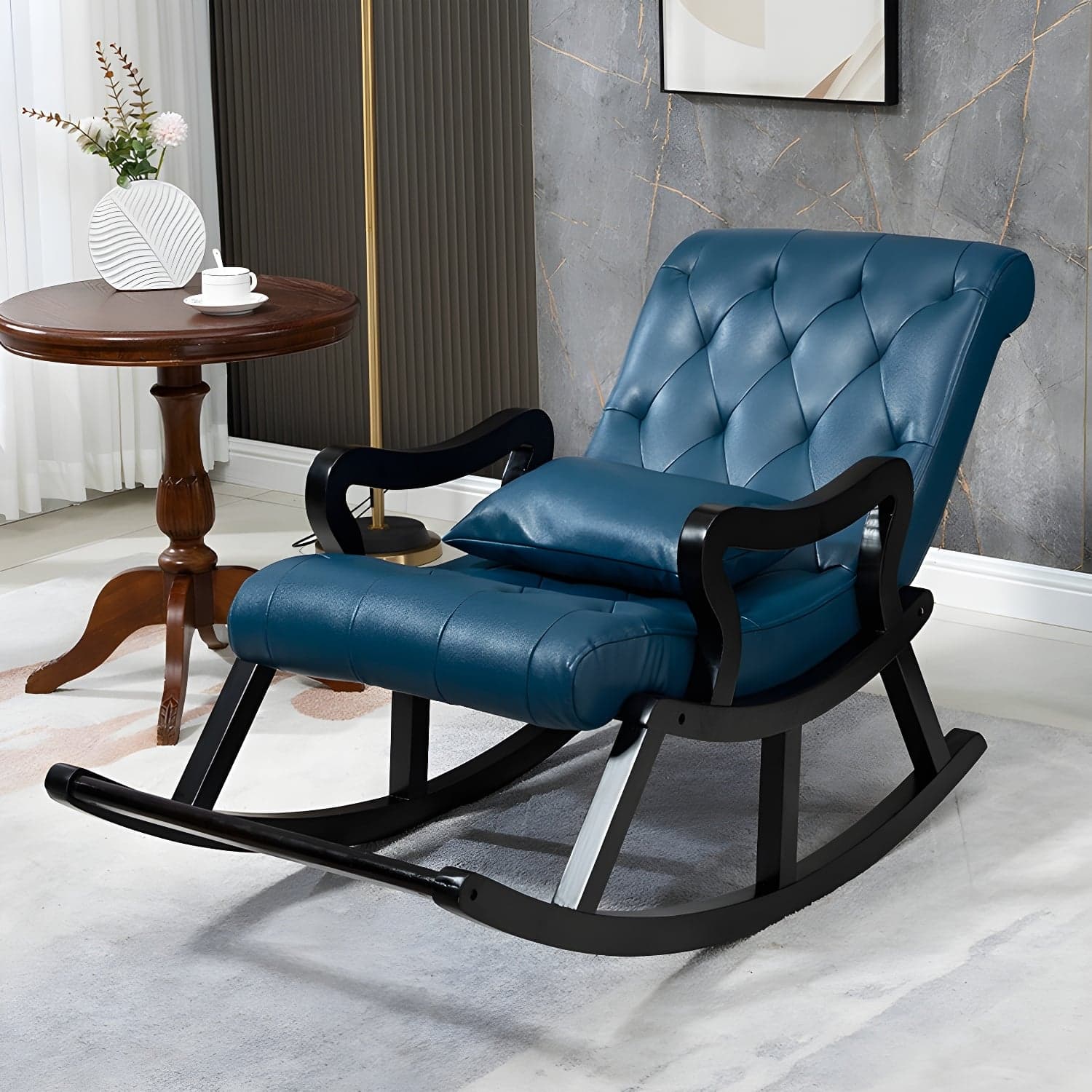 49" Wide Solid Wood Faux Leather Rocking Accent Chair with Legs thumbnail 3