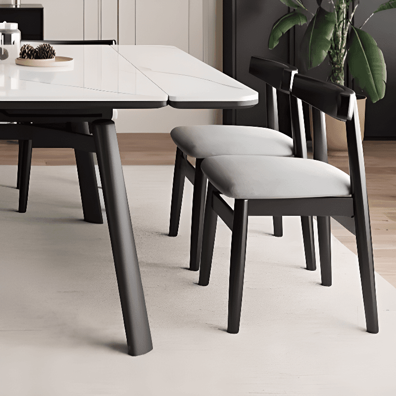 Rectangular Slate Stone Dining Table Set with 4 Legs, Padded Chair with Back, 7 Piece Set in White thumbnail 4