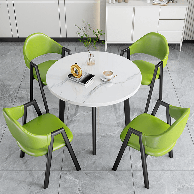 Dining Table Set with Rounded Shape and Padded Chair Back, Featuring Armrest and White Separable Table Top thumbnail 7