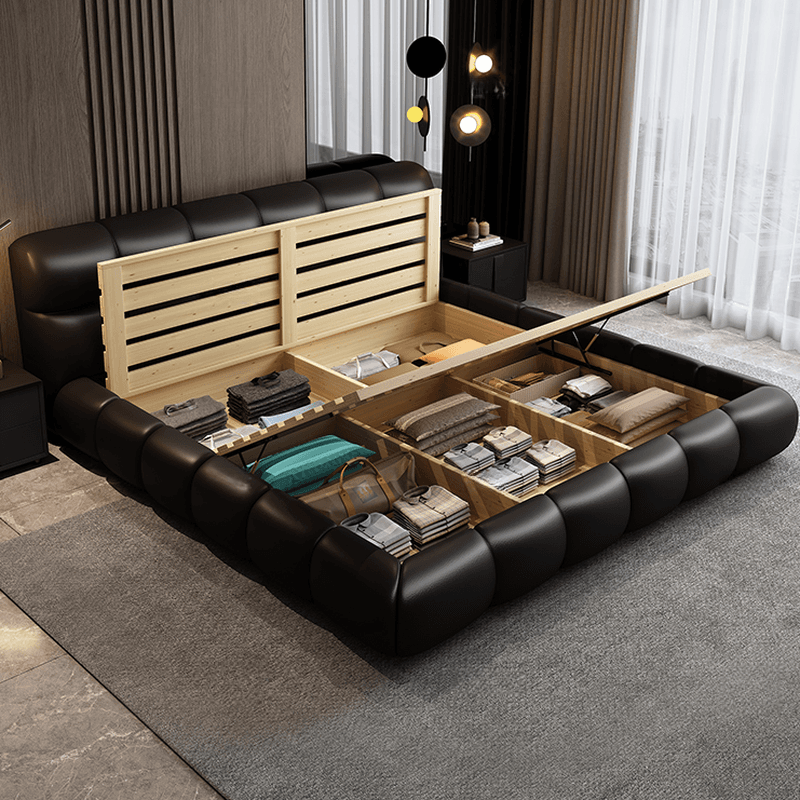 Tool-Free Assembly Padded Frame Rectangle Genuine Leather Solid Color Sponge Pallet Bed Frame for Living Room, Lift Up Storage Included/Not Included thumbnail 9