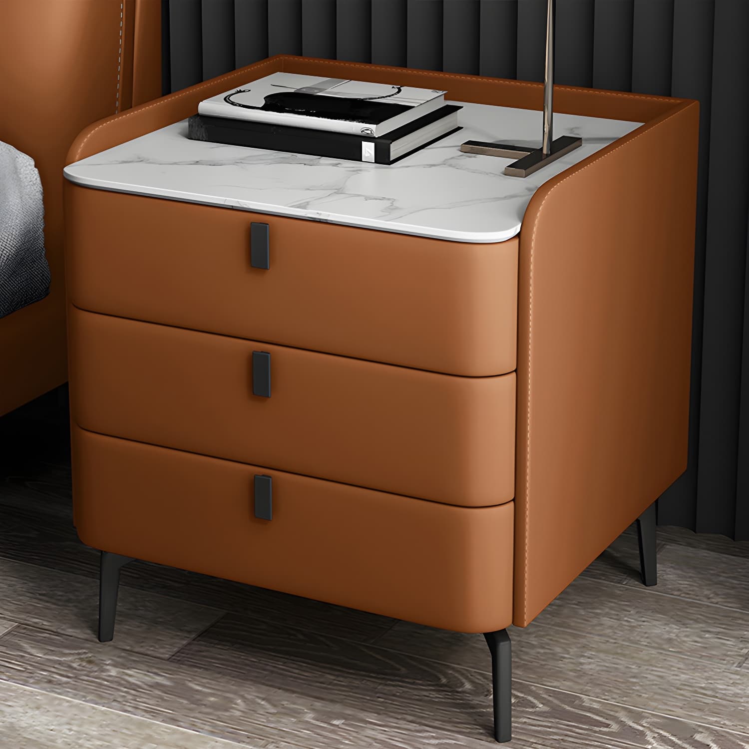 Wooden Nightstand with 3 Drawers Contemporary 25" Tall Nightstand thumbnail 9