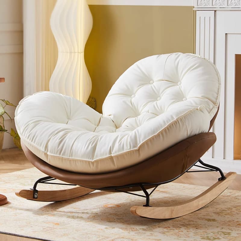 Minimalist Metal Upholstered Indoor Rocking Chair with Ottoman and Spindle Back , Recessed Arm and Natural Wood Finish thumbnail 6