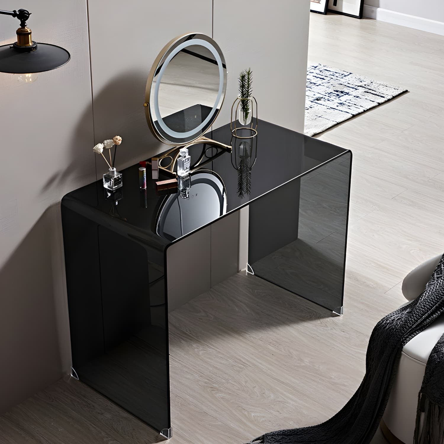 Contemporary Make-up Vanity Standing Glass Bedroom Makeup Vanity Set thumbnail 7