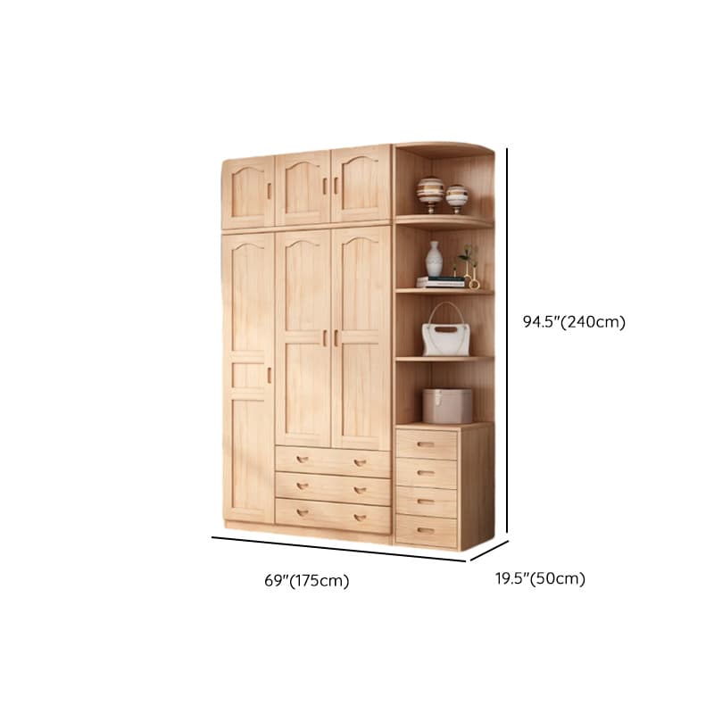 Modish Natural Color Reclaimed Wood Wardrobe Armoire with Soft Close Drawer, Soft Close Door thumbnail 32