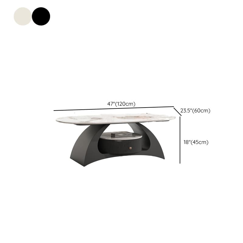 Mission Style Single/Bunching Slate Top Abstract Base White Oval Board Game Coffee Table with 1 Drawer thumbnail 11