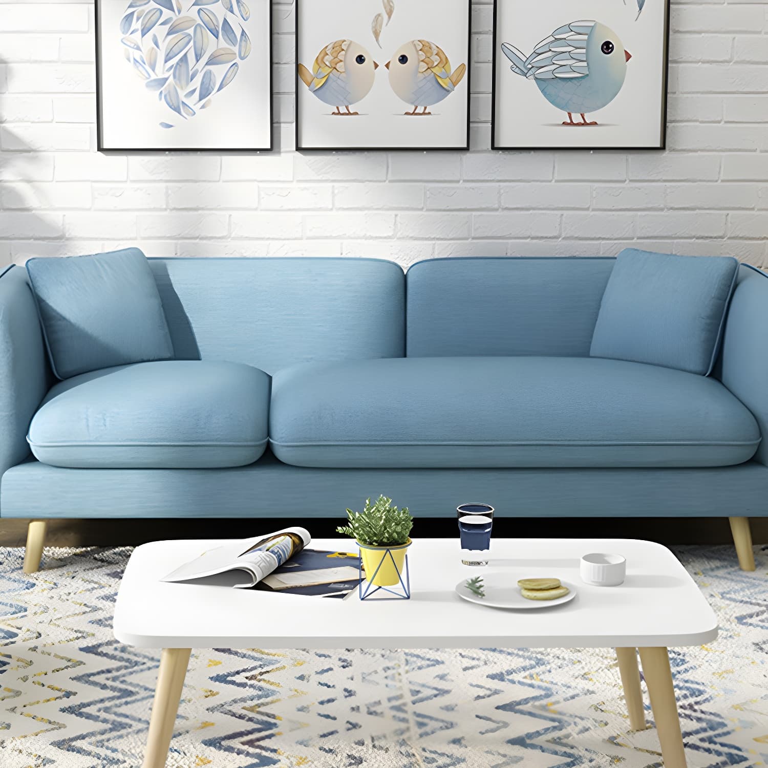 Modern Linen Tuxedo Arm Standard Sofa with Bolster Pillows for Living Room thumbnail 15