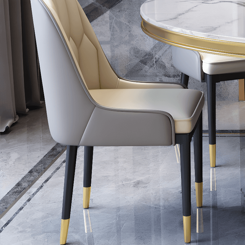 Circular Slate Dining Table Set with Pedestal Base, Upholstered Swivel Chairs, and Upholstered Back thumbnail 9
