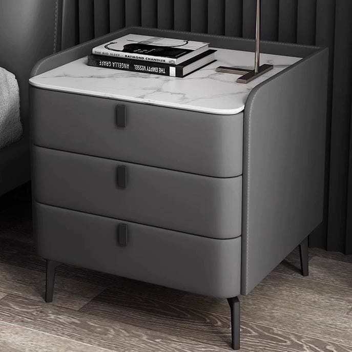Modern Wooden 3-Drawer Nightstand Stone Countertop with Legs Partial Assembly Required thumbnail 4