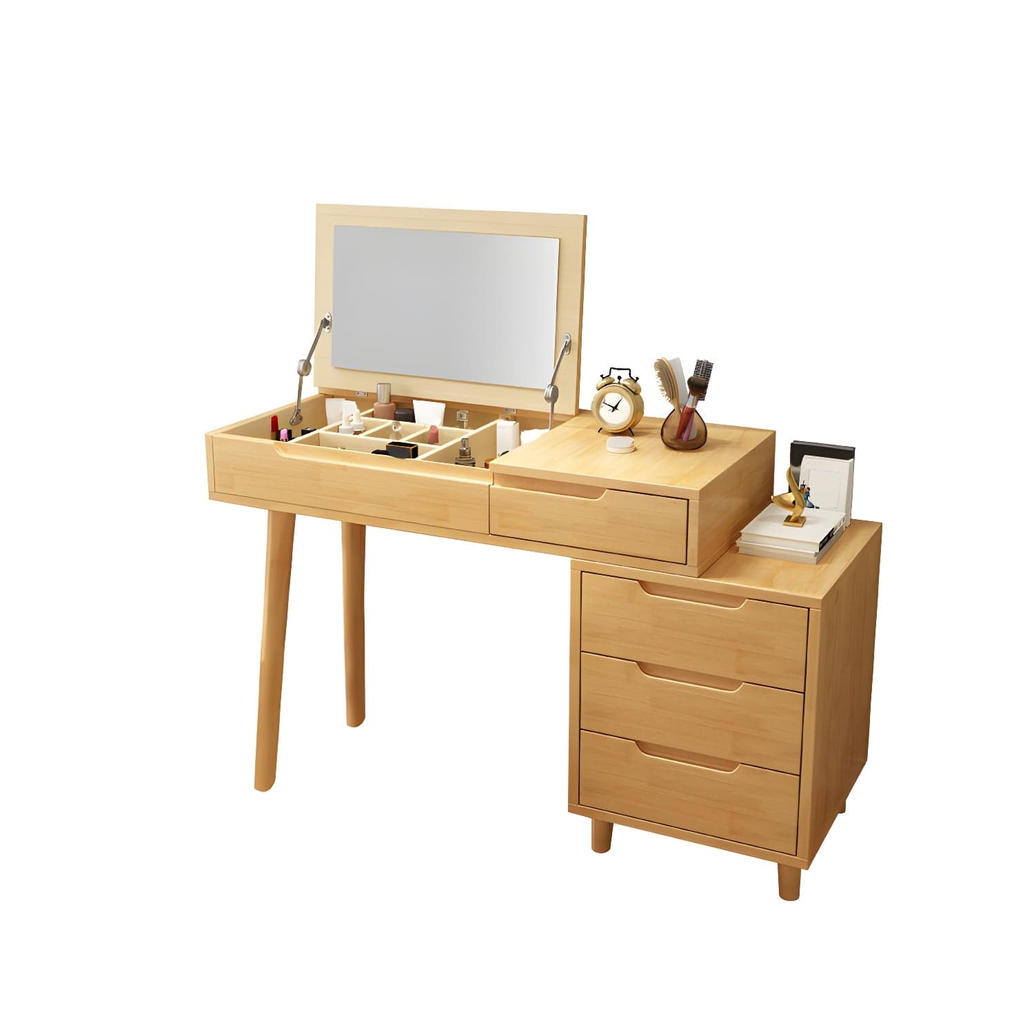 Solid Wood 1/4-Drawer Vanity Makeup Table with Mirror and Stool - 17.72" D thumbnail 1