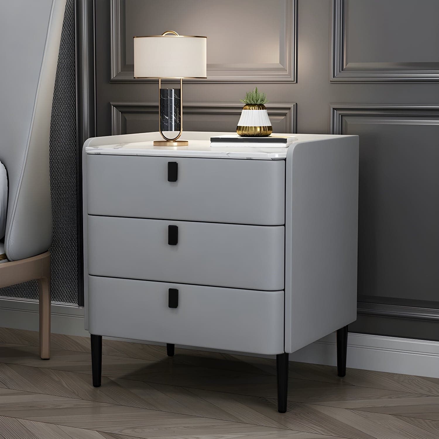 Glam Style Sintered Stone Top Drawer Storage Nightstand for Bedroom thumbnail 13