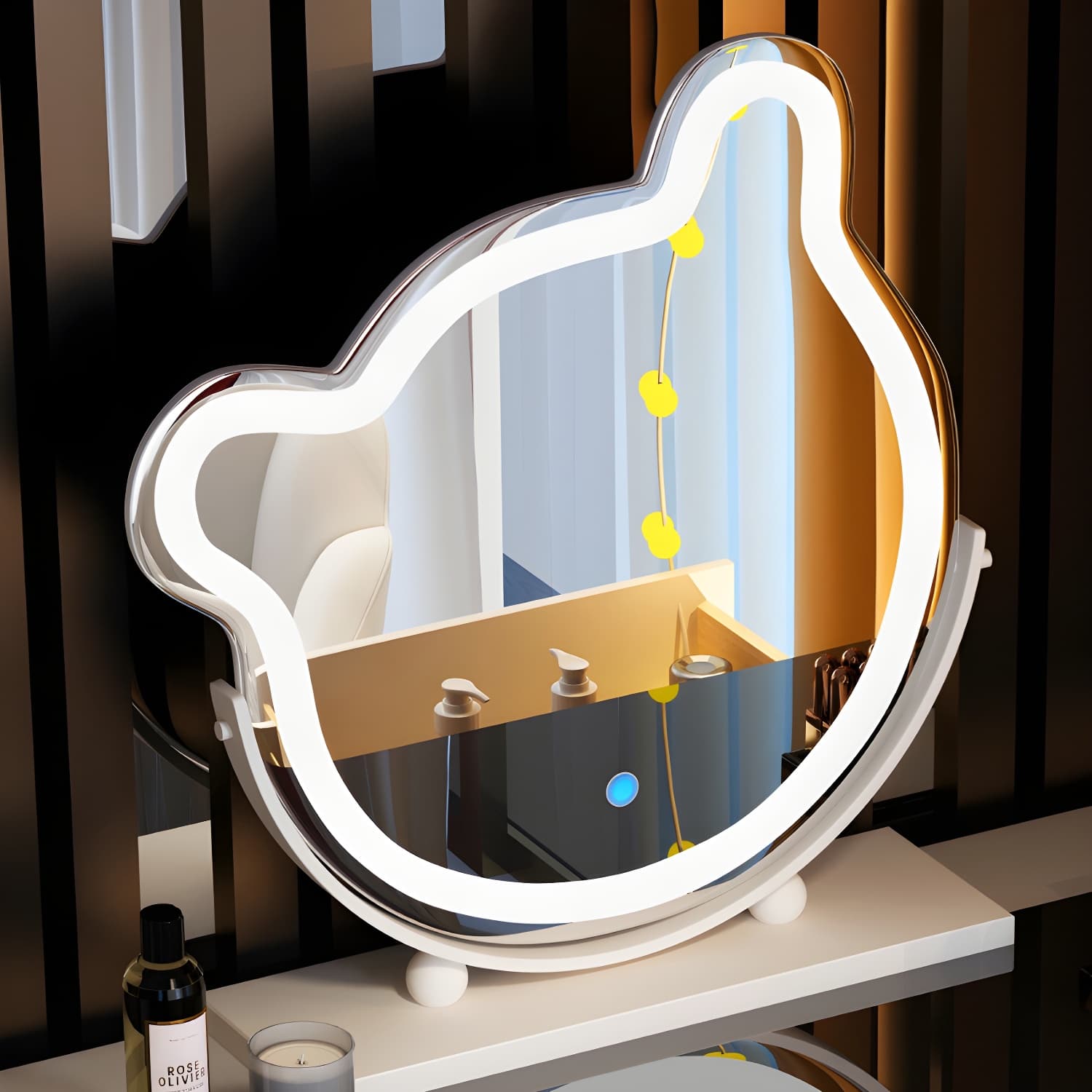 Lighted Mirror Wood Makeup Dressing Table Stool Set in Black/ White thumbnail 9