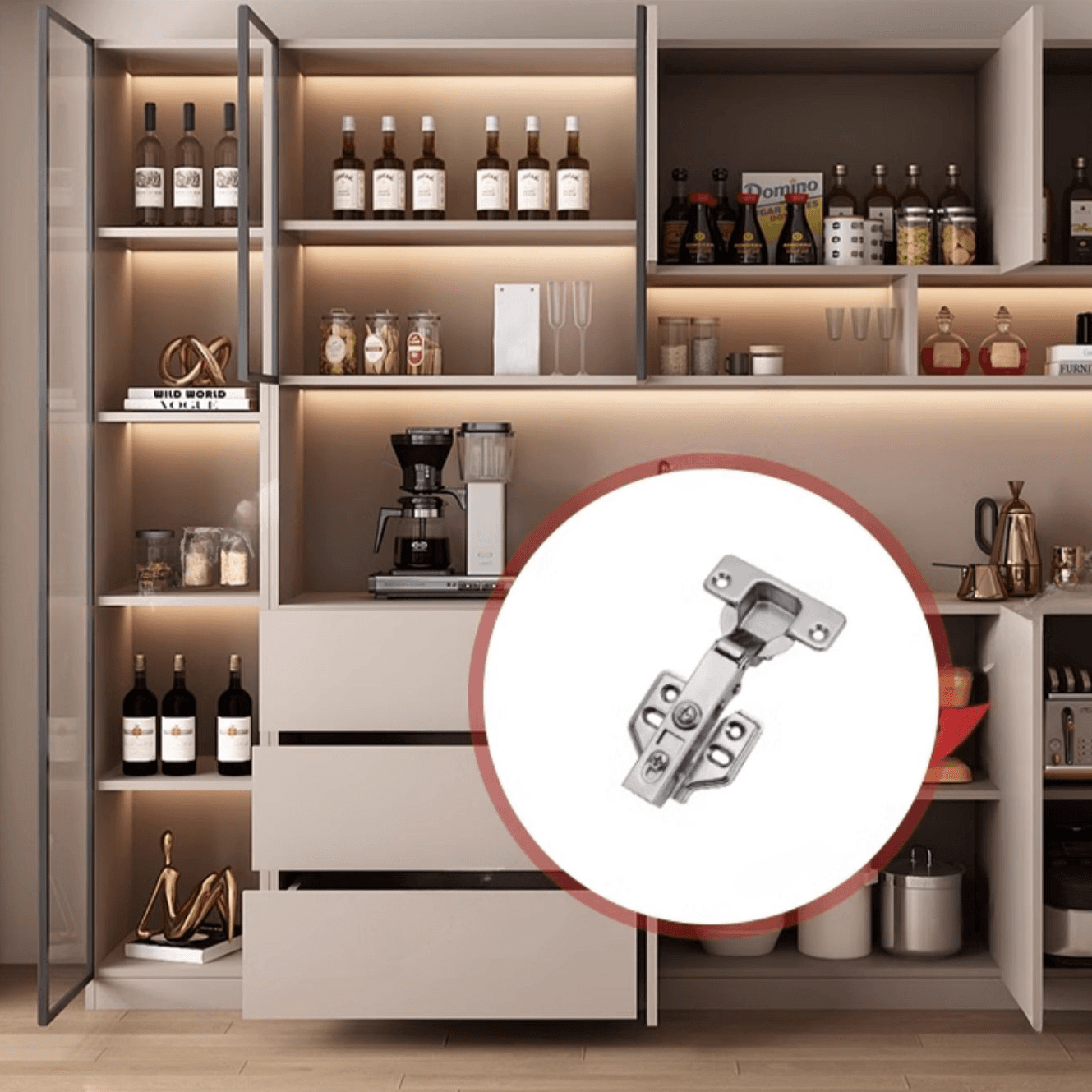 Wide/Standard/Narrow Modern Timber 3 Drawers 2 Shelves/3 Shelves/1 Shelf Glass Doors Pantry Hutch Sideboard thumbnail 10
