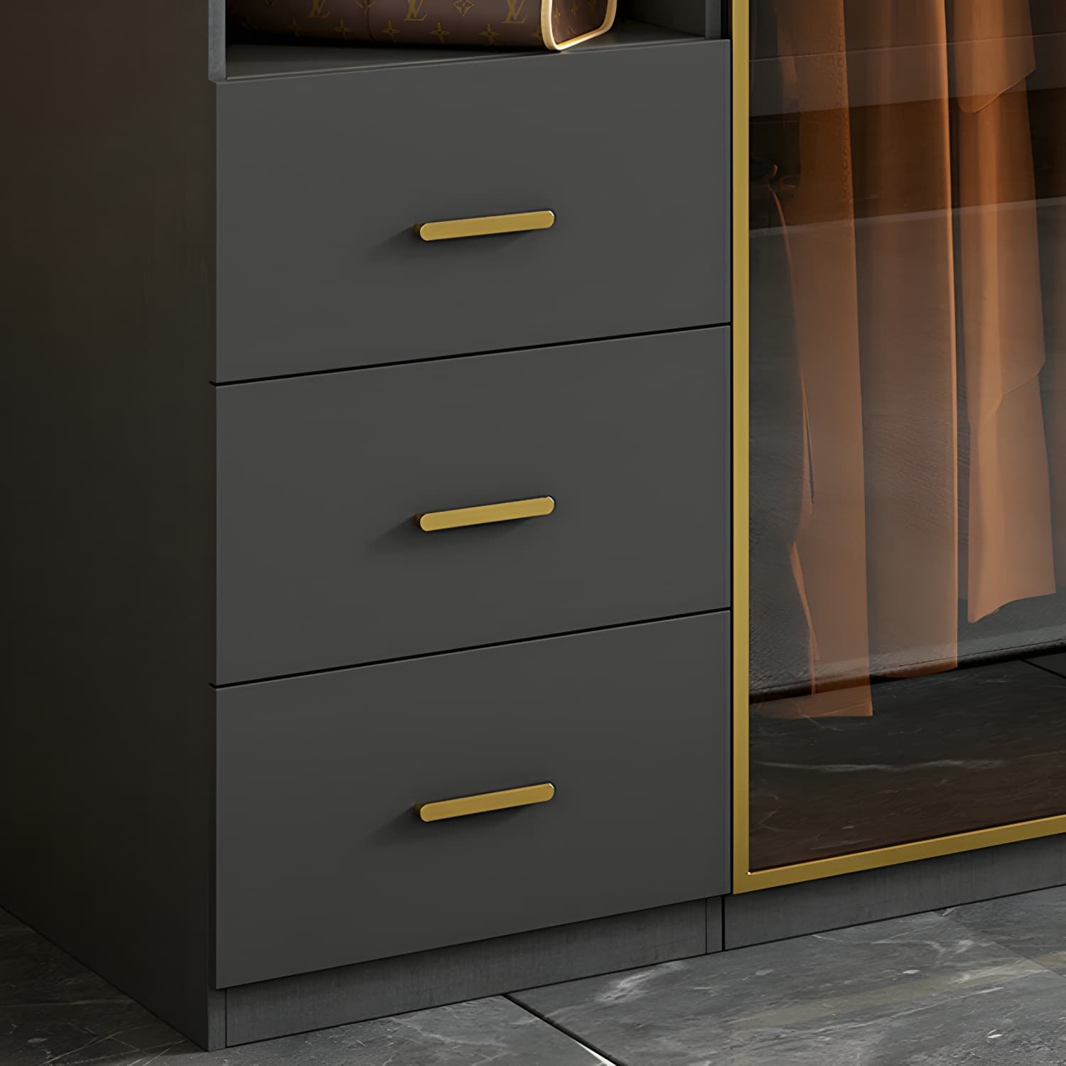Modern Black Wood Wardrobe Armoire with Soft-Close Drawers & Clothing Rod thumbnail 9