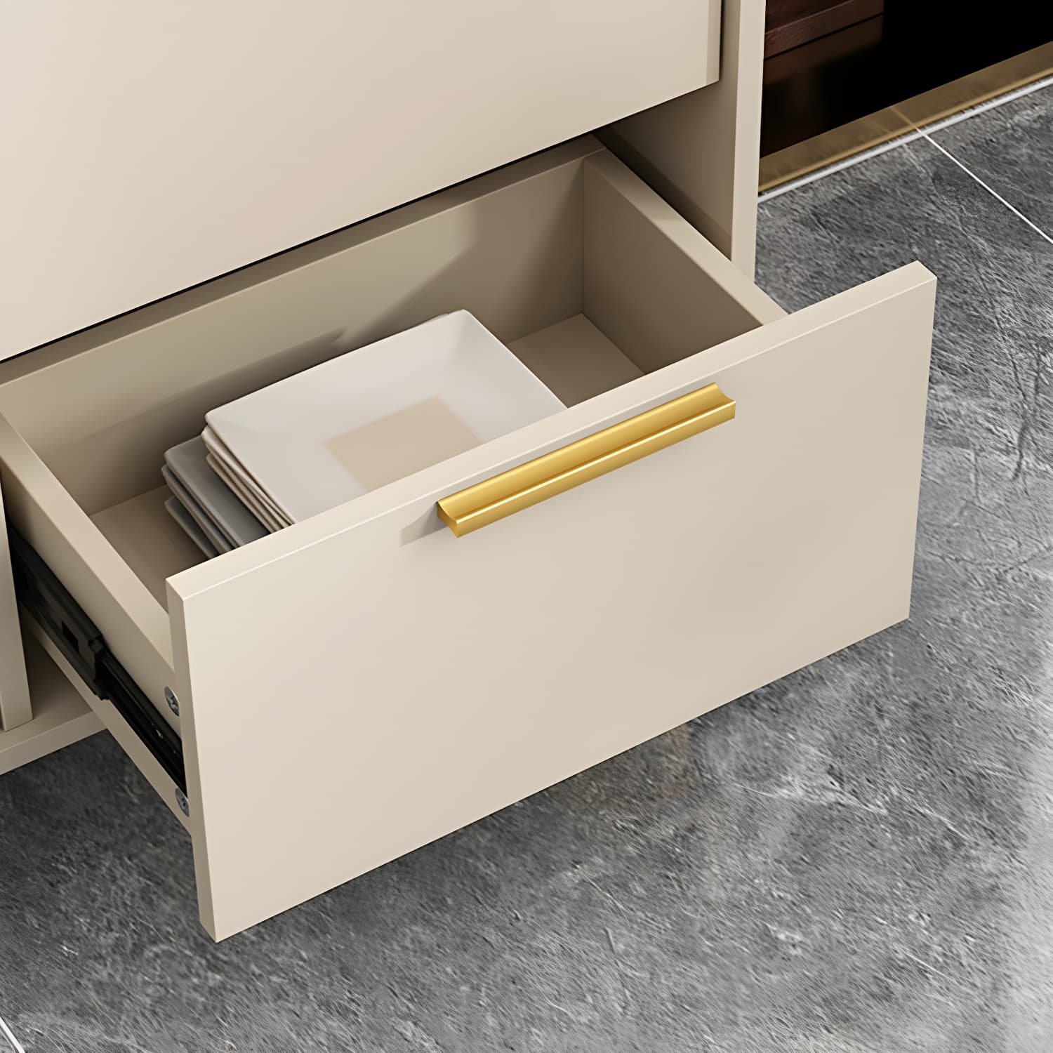 Glam Engineered Wood Sideboard Glass Doors Sideboard with Gold Legs thumbnail 14