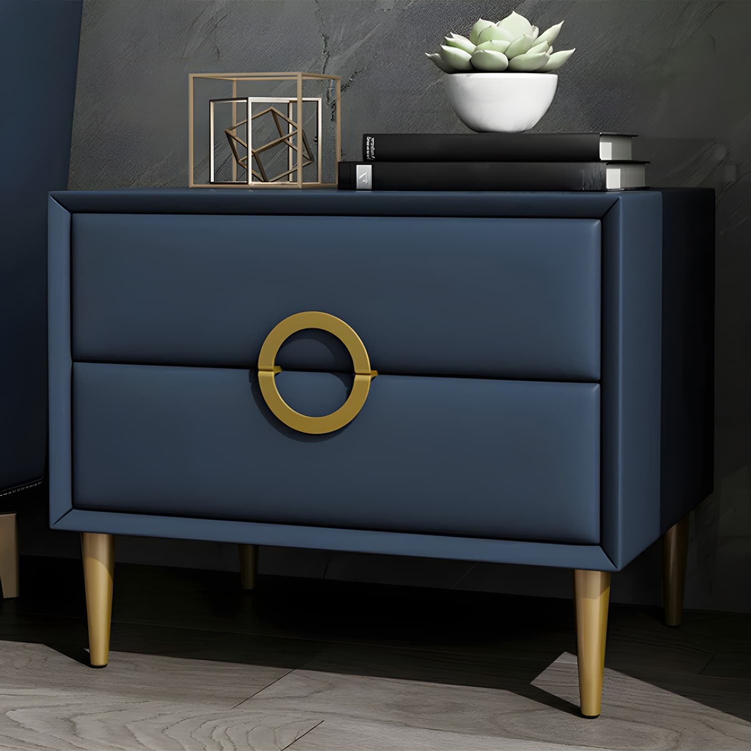 Glam Style Solid Wood Two Drawers Nightstand with Legs for Bedroom thumbnail 4