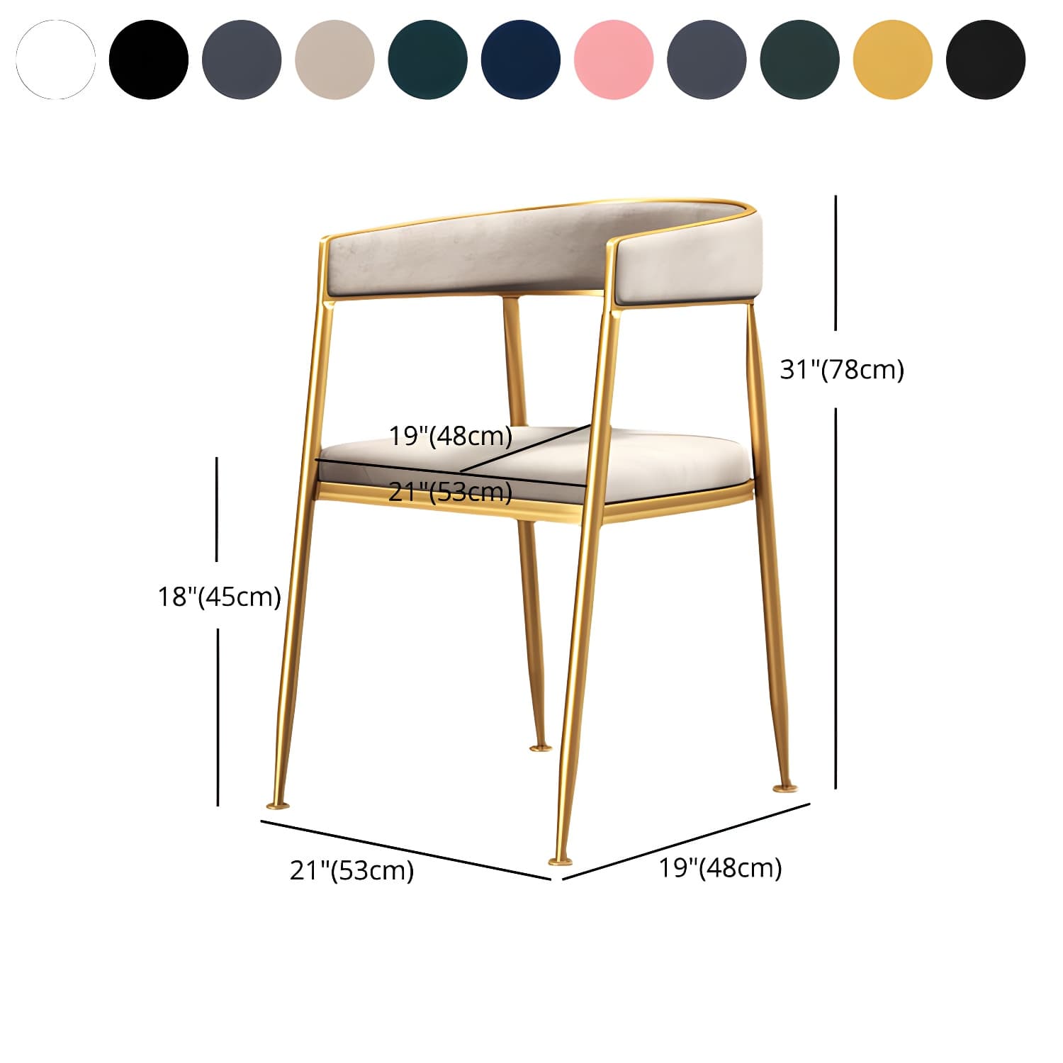 Glam Gold Metal Arm Chair Open Back Dining Side Chair with Upholstered thumbnail 25
