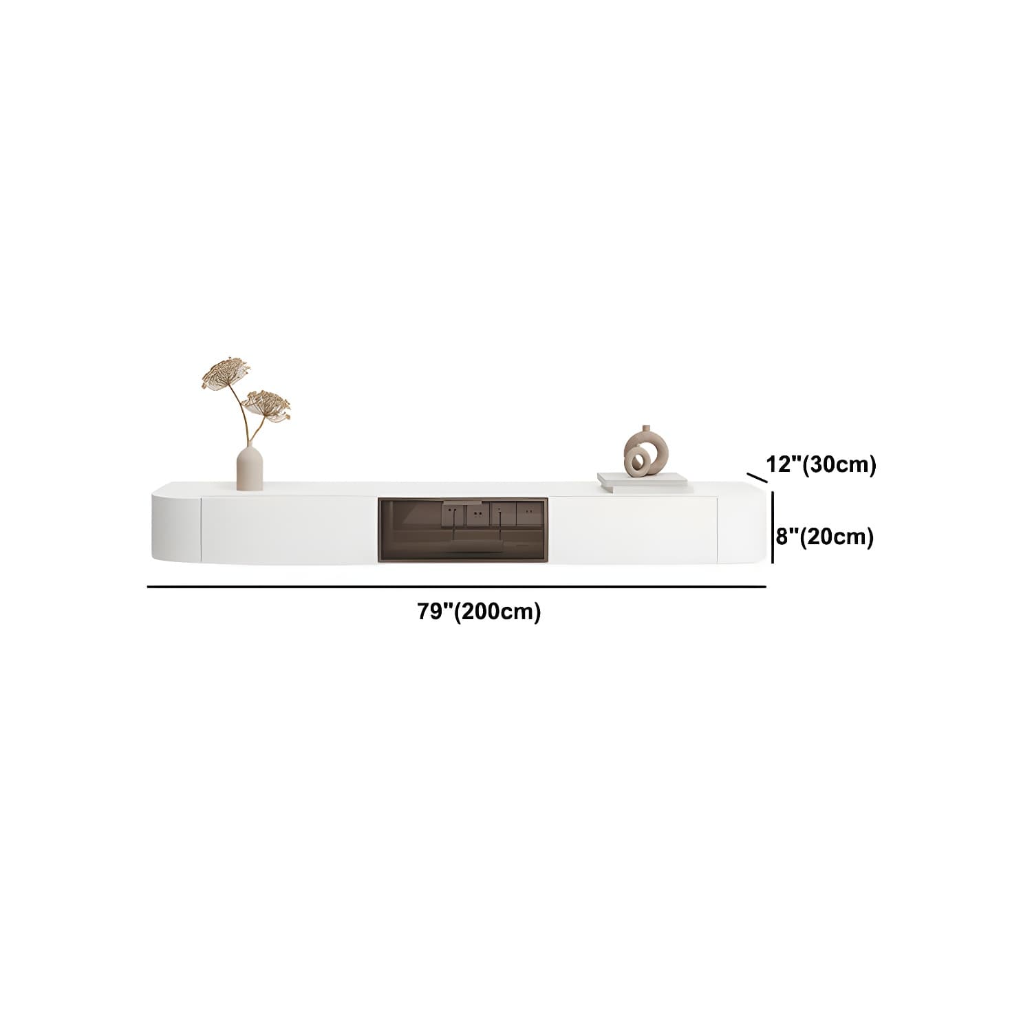 White Wall-mounted Media Stand with Drawers Contemporary TV Console, Faux Wood thumbnail 15