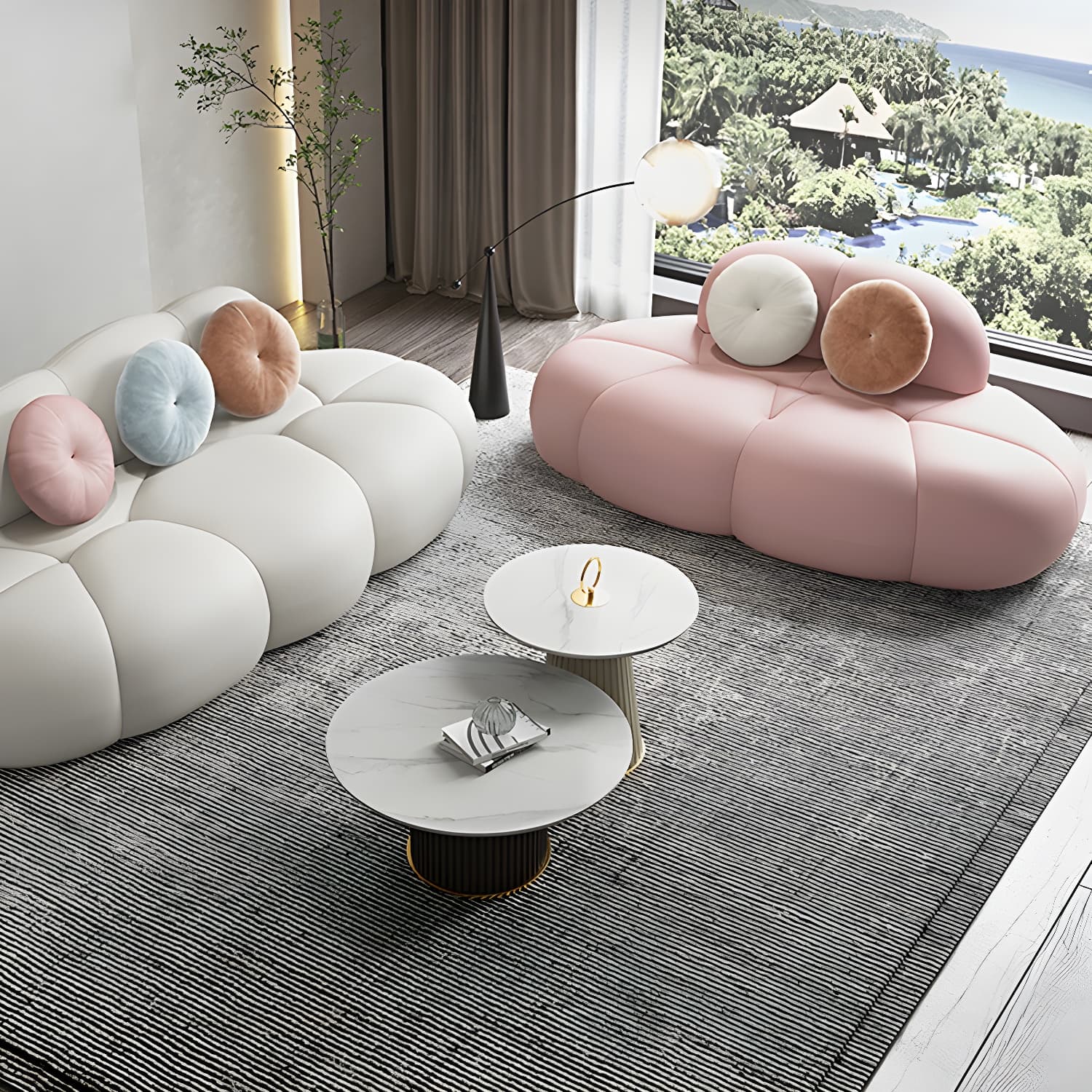 Contemporary Armless Wool Sofa with Tight Back and 3 Pillows thumbnail 20
