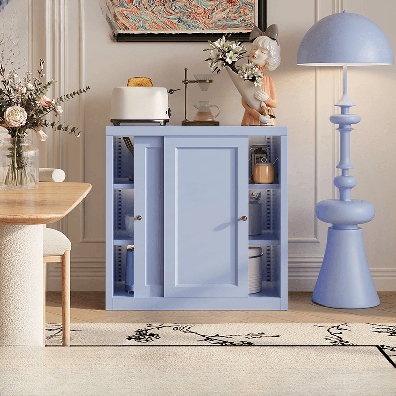 Art Deco Standard/Wide Oven Cabinet with Kitchen Cupboards, Iron Countertop, and Adjustable Sliding Doors