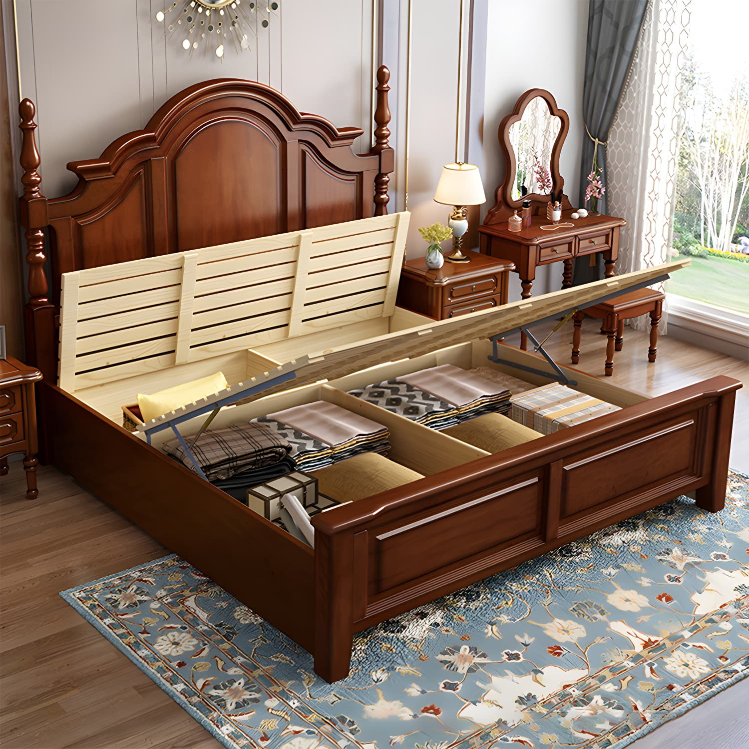 Contemporary Brown Bed Frame Solid Wood Bed with Arched Headboard thumbnail 3