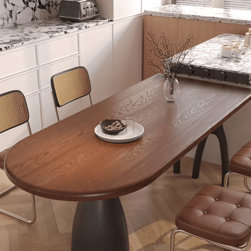 Dining Table Set with Asymmetrical Shape, Wood Slab Top, and Three Legs thumbnail 6