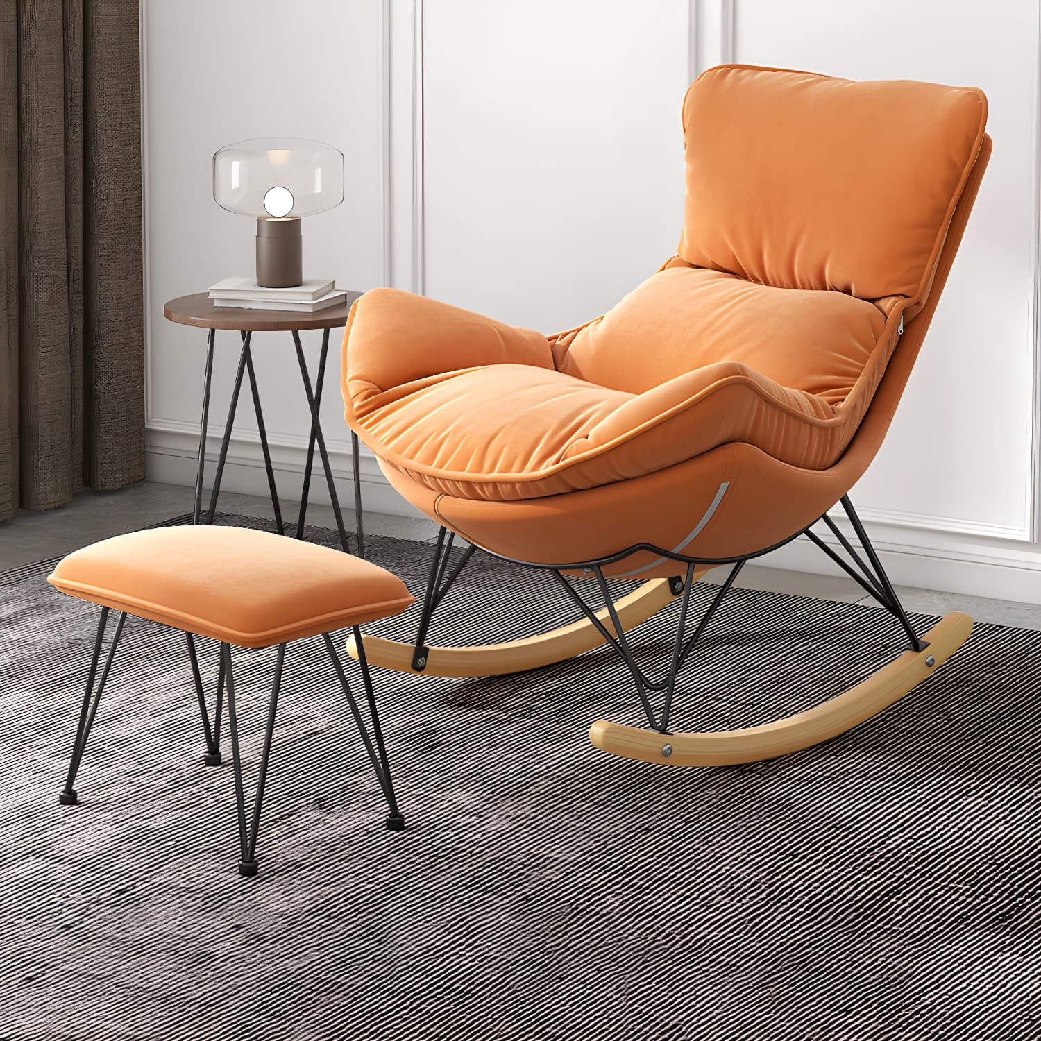 Solid Wood Rocking Chair Contemporary Rocker Chair with Padded Seat thumbnail 11