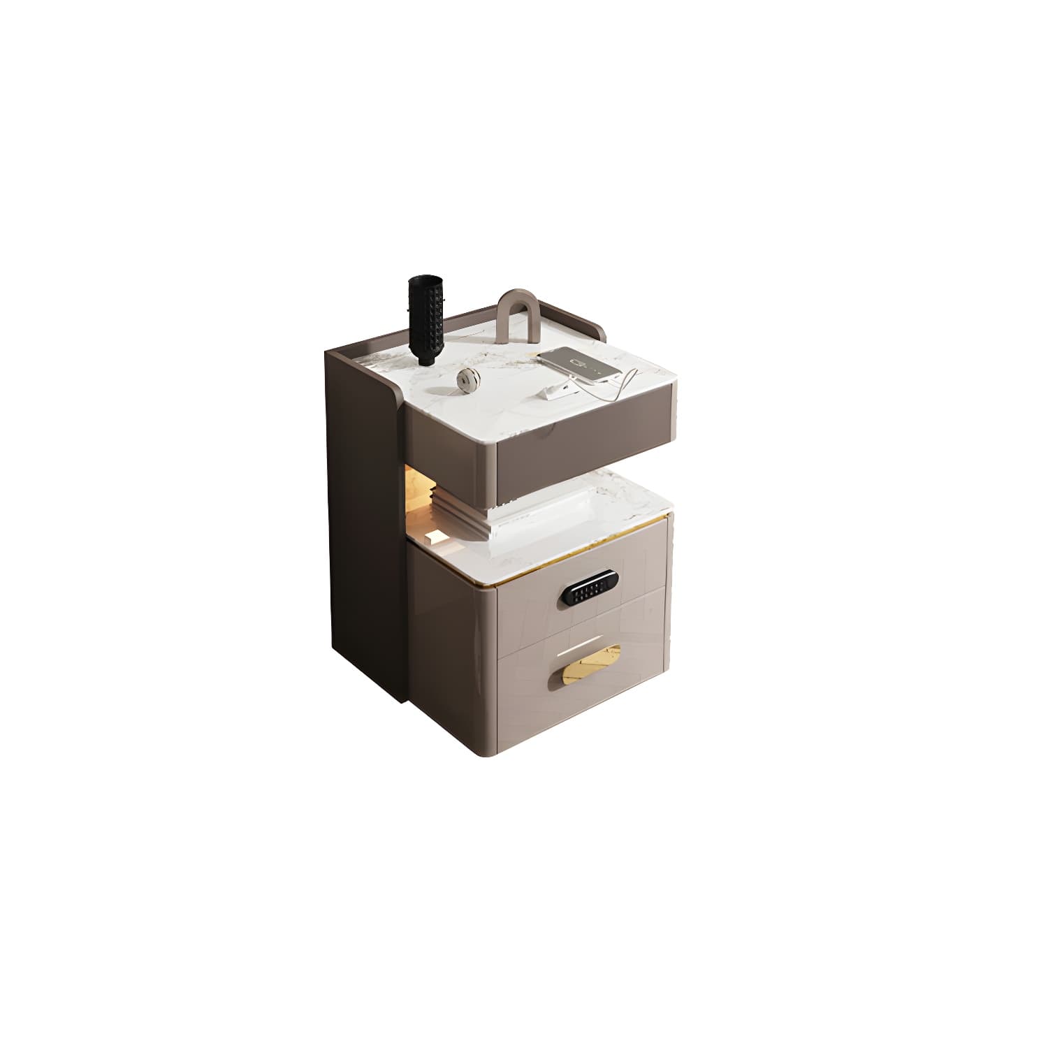 3-Drawer Nightstand with USB charging 21.65" Tall Faux Leather Nightstand thumbnail 14
