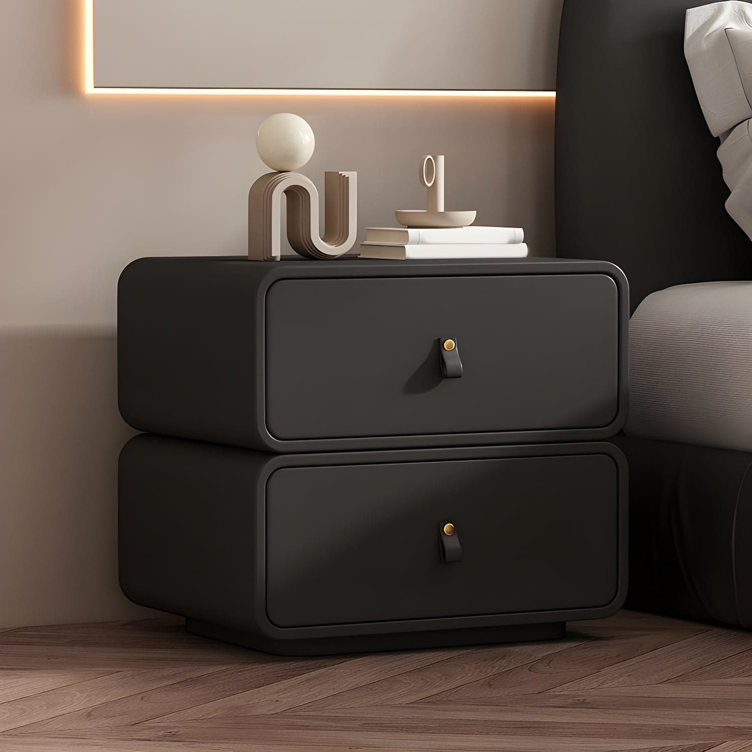 Modernism Bedside Desk Shape in Rectangular with Two-drawer for Bedroom