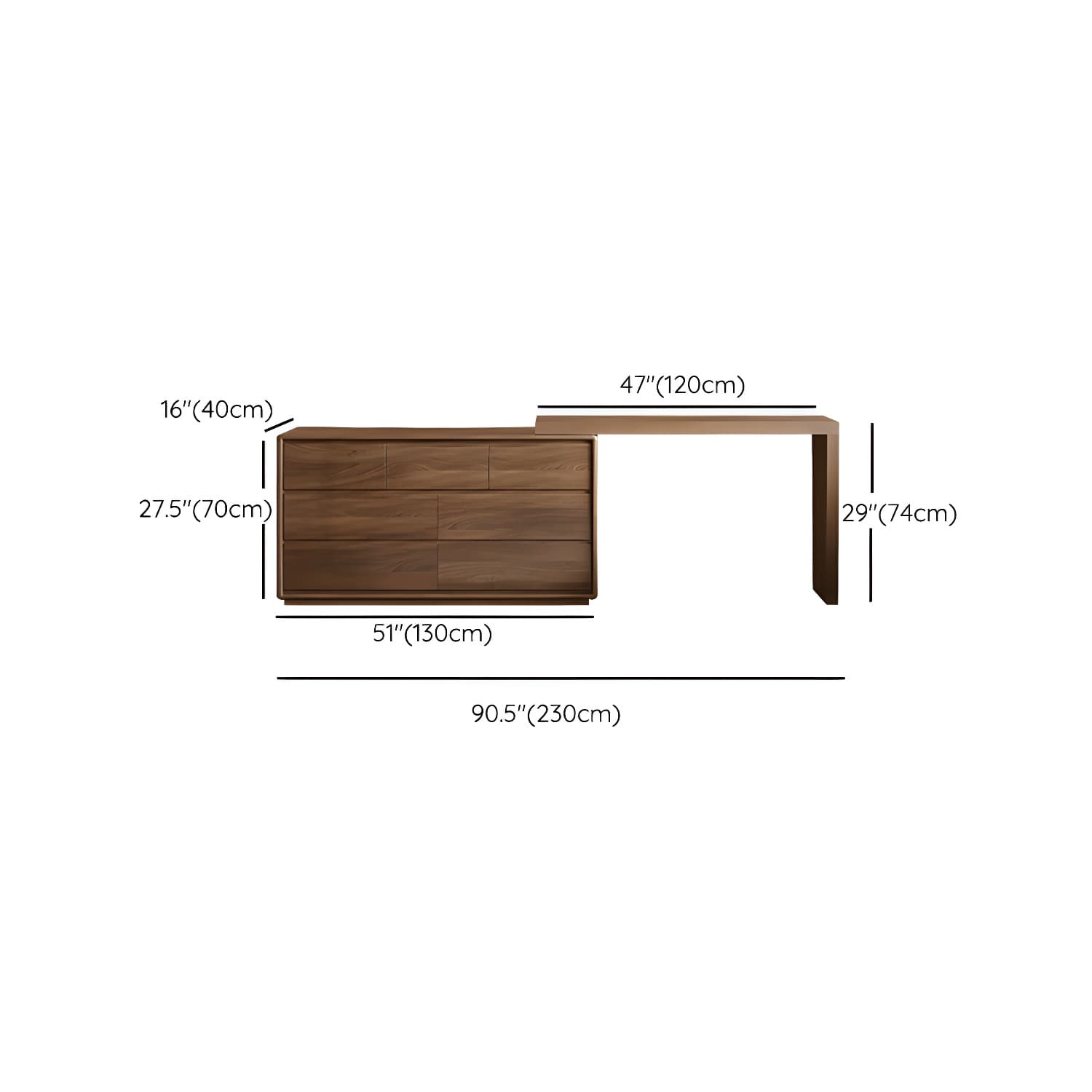 Modern Brown Wood Makeup Vanity with Drawers & Soft Close Drawer Glides thumbnail 13