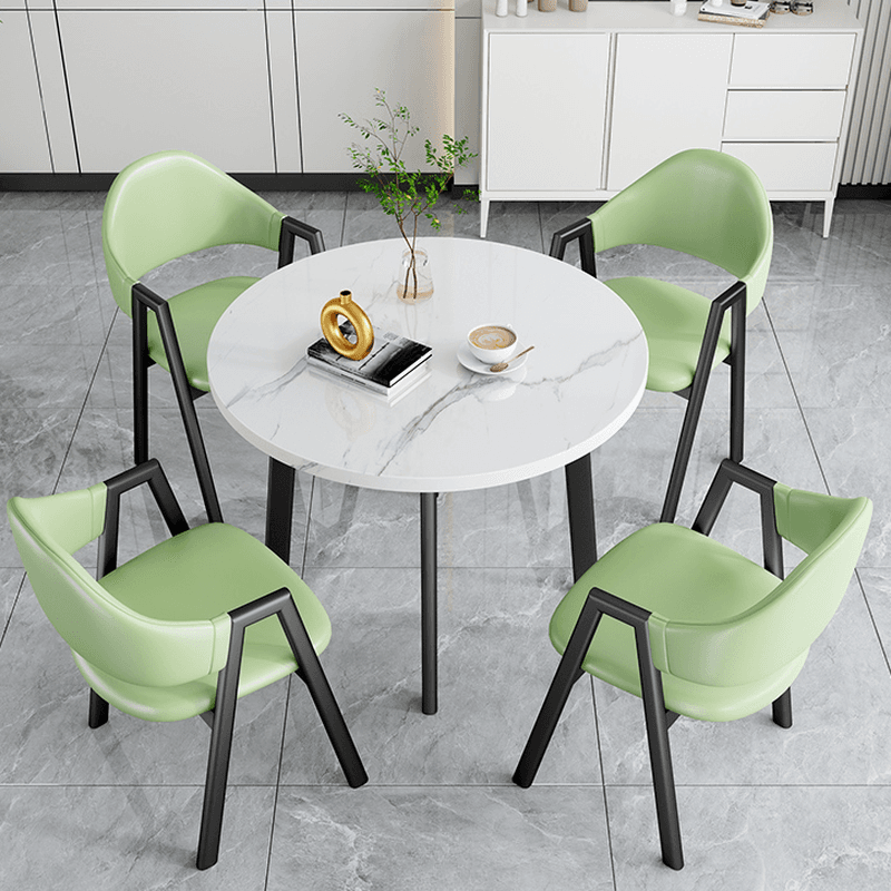 Dining Table Set with Rounded Shape and Padded Chair Back, Featuring Armrest and White Separable Table Top thumbnail 12