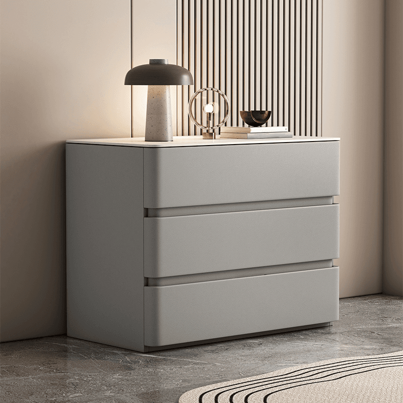 Art Deco Bedside Cabinet Nightstand with 3 Drawers and Sintered Stone Countertop thumbnail 4